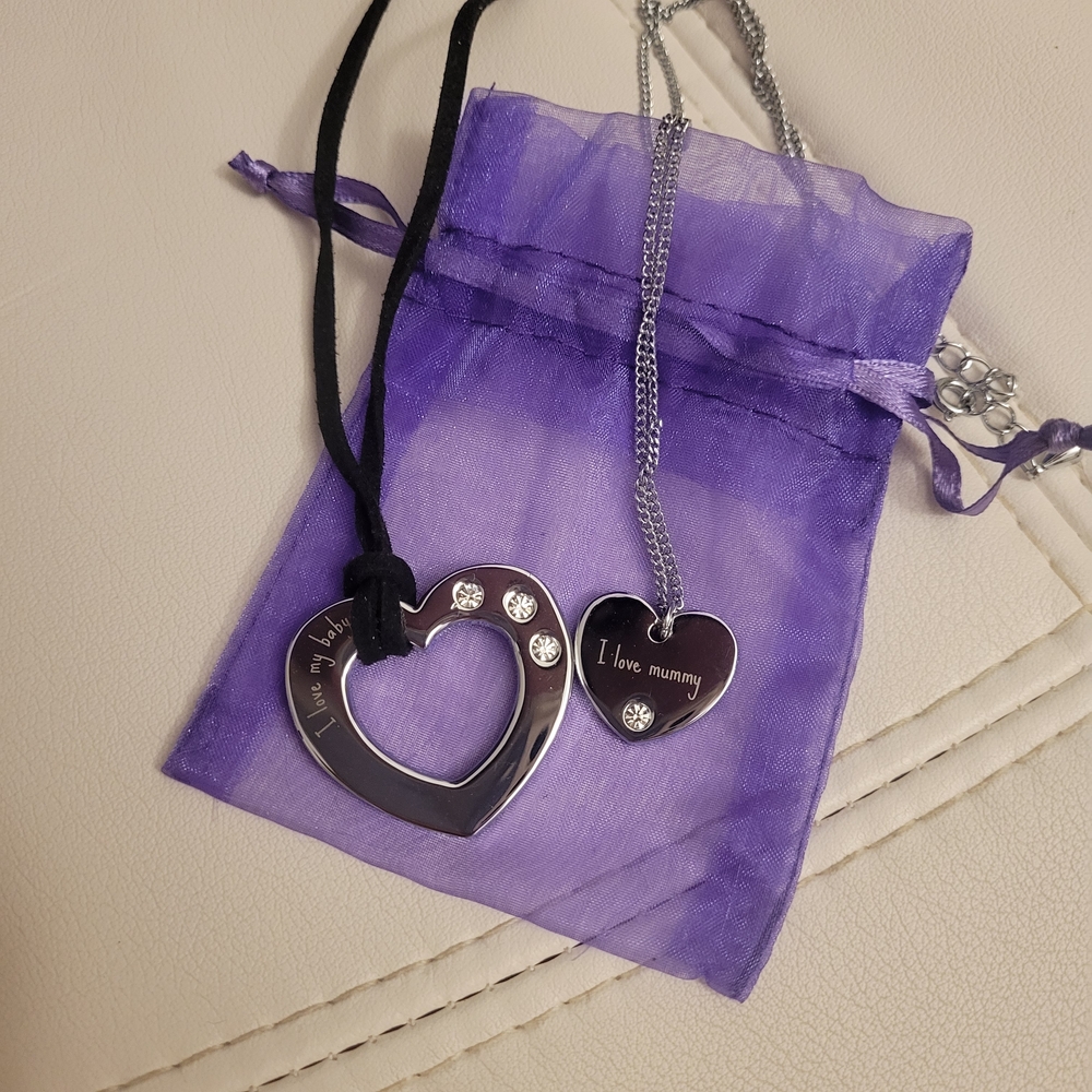New Silver Heart Pendant Necklace Set